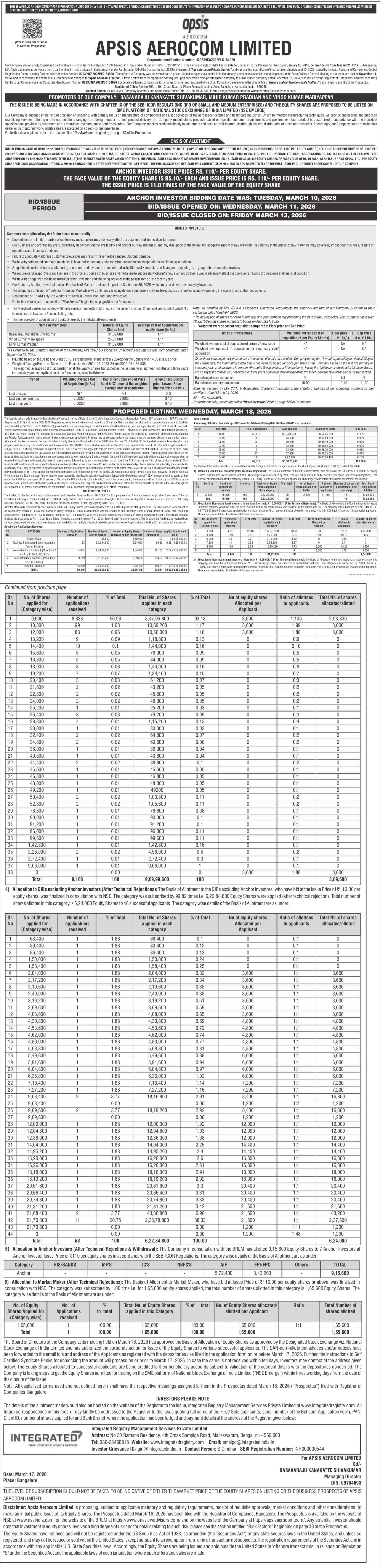Apsis Aerocom Limited Basic Of Allotment