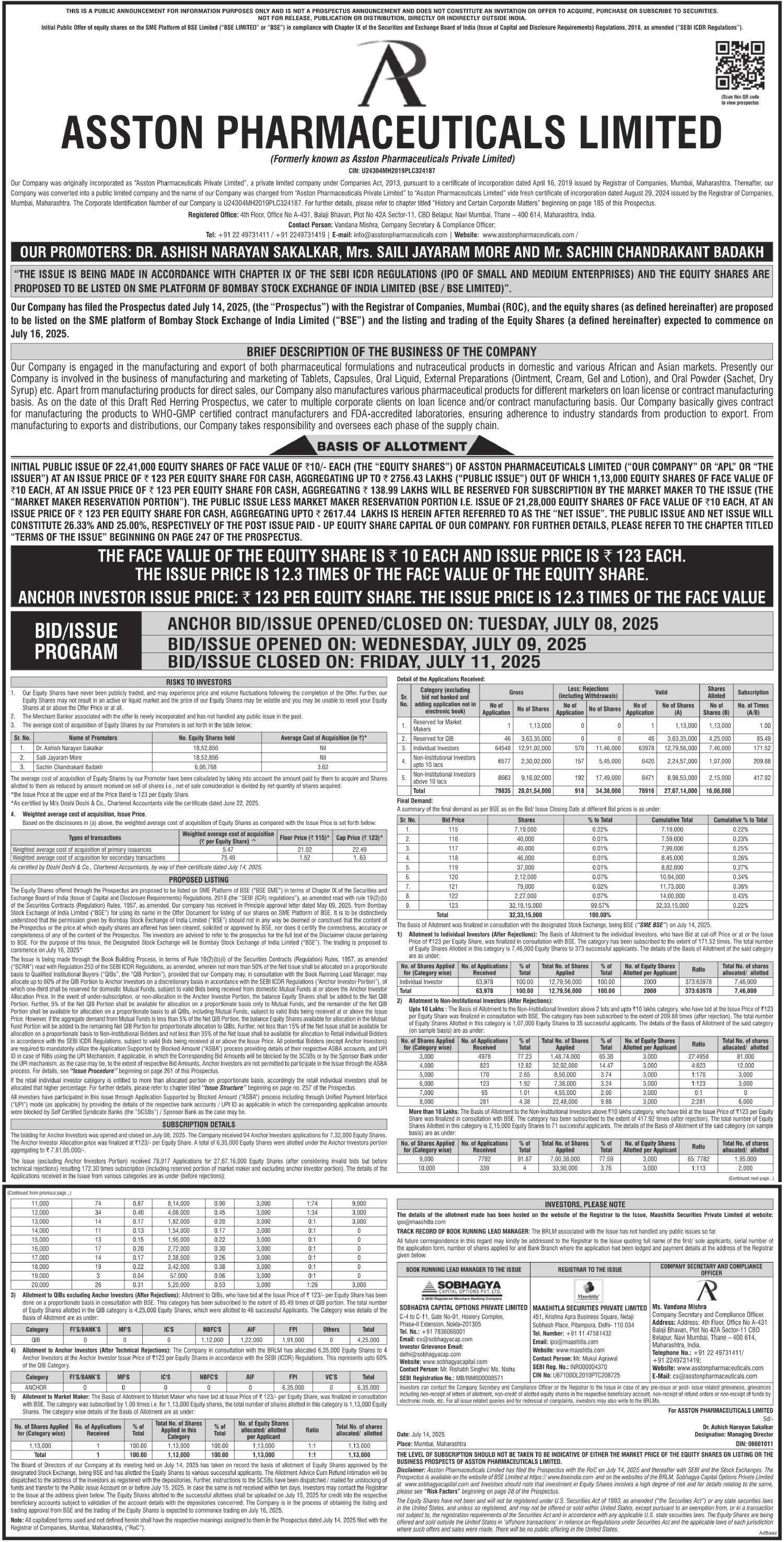 Asston Pharmaceuticals Limited Basic Of Allotment