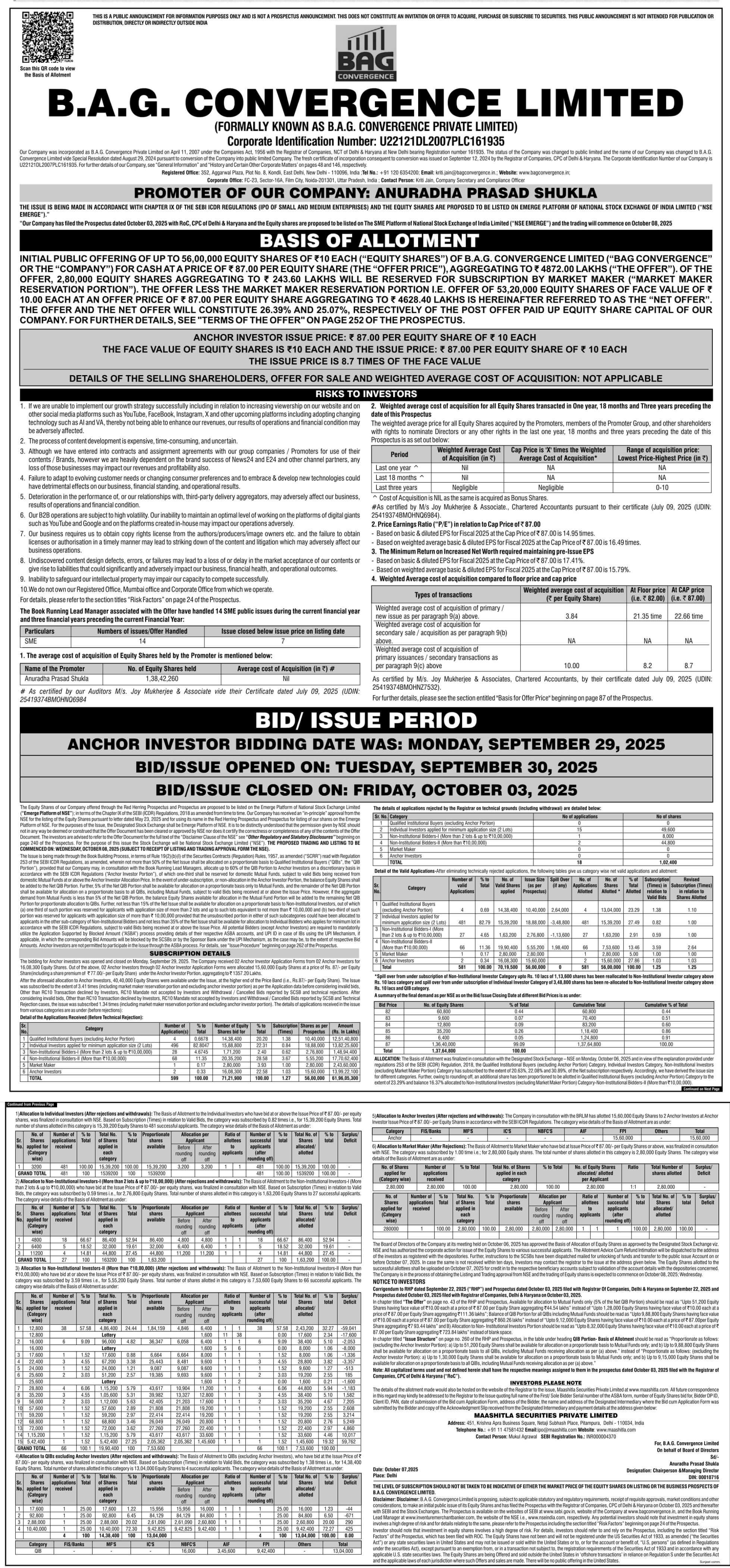 B.A.G. Convergence Limited Basic Of Allotment