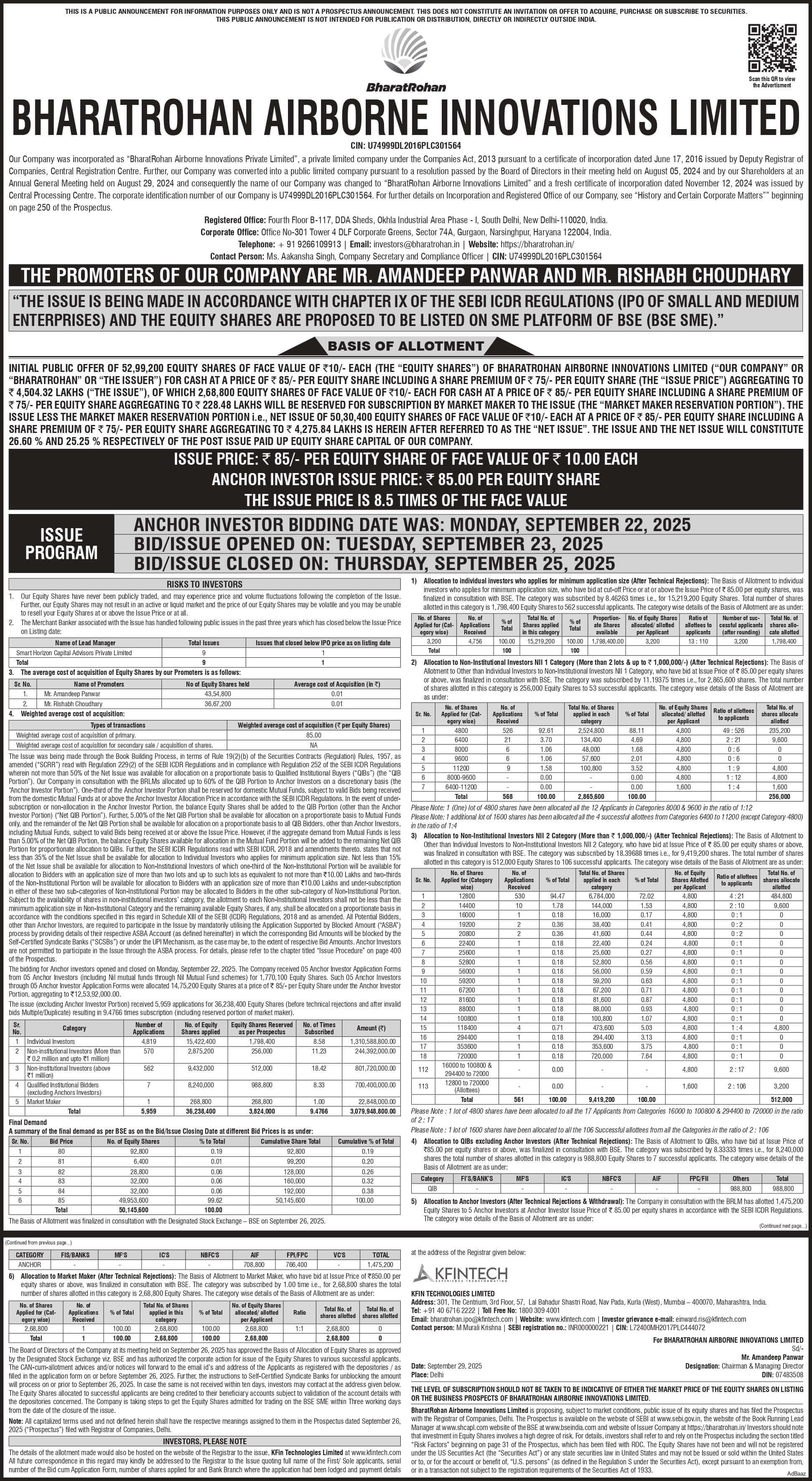 BharatRohan Airborne Innovations Limited Basic Of Allotment