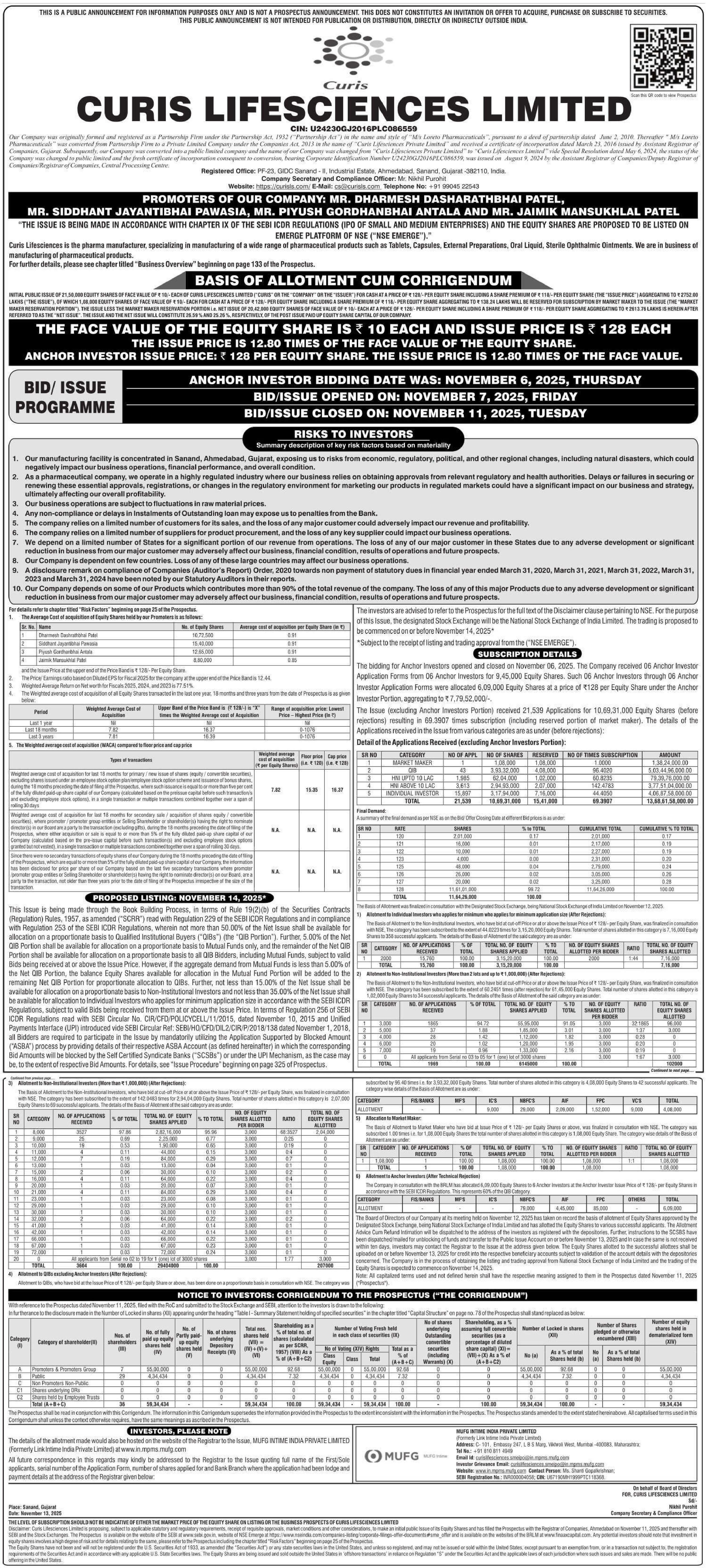 Curis Lifesciences Limited Basic Of Allotment