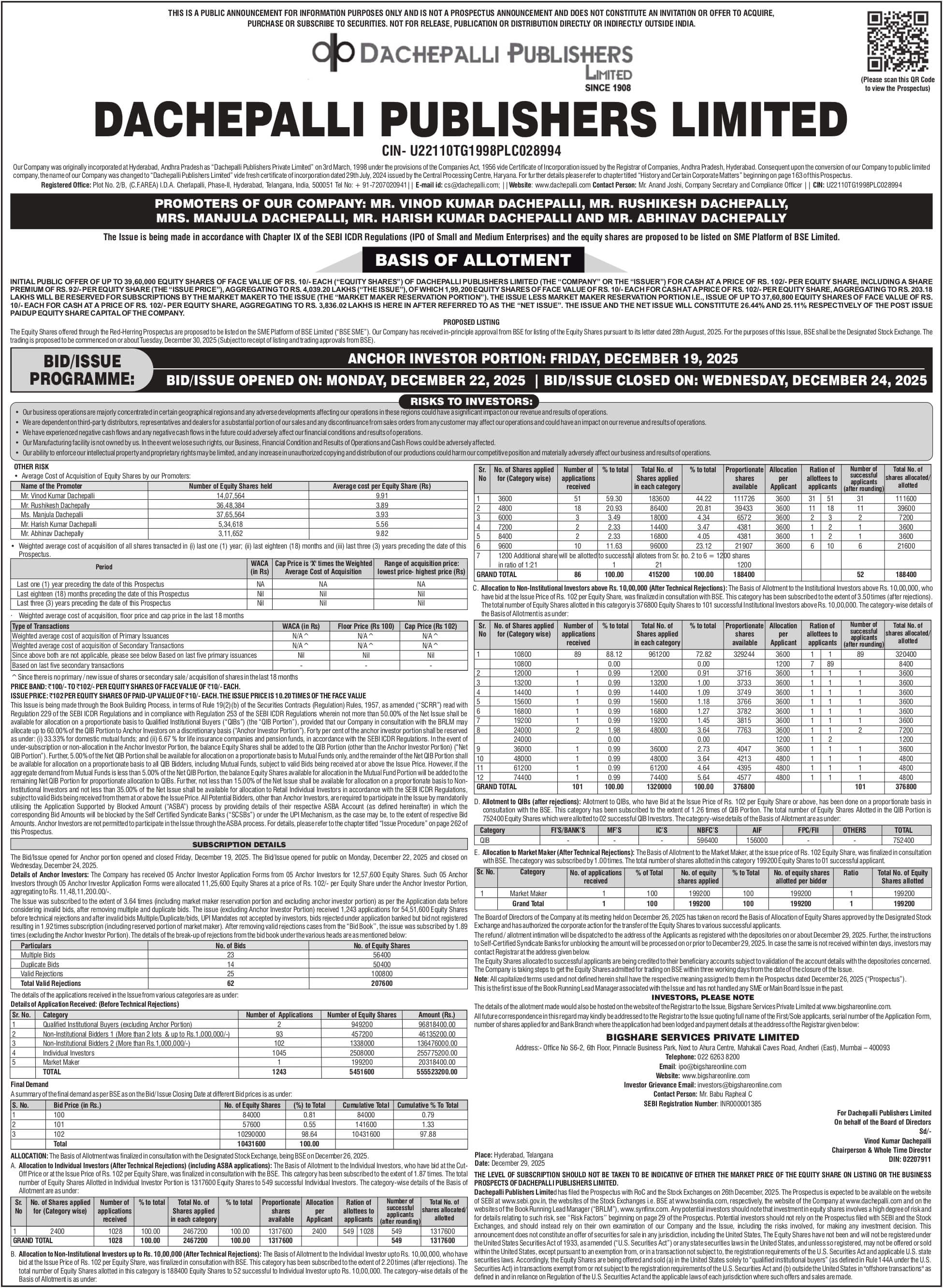 Dachepalli Publishers Limited Basic Of Allotment