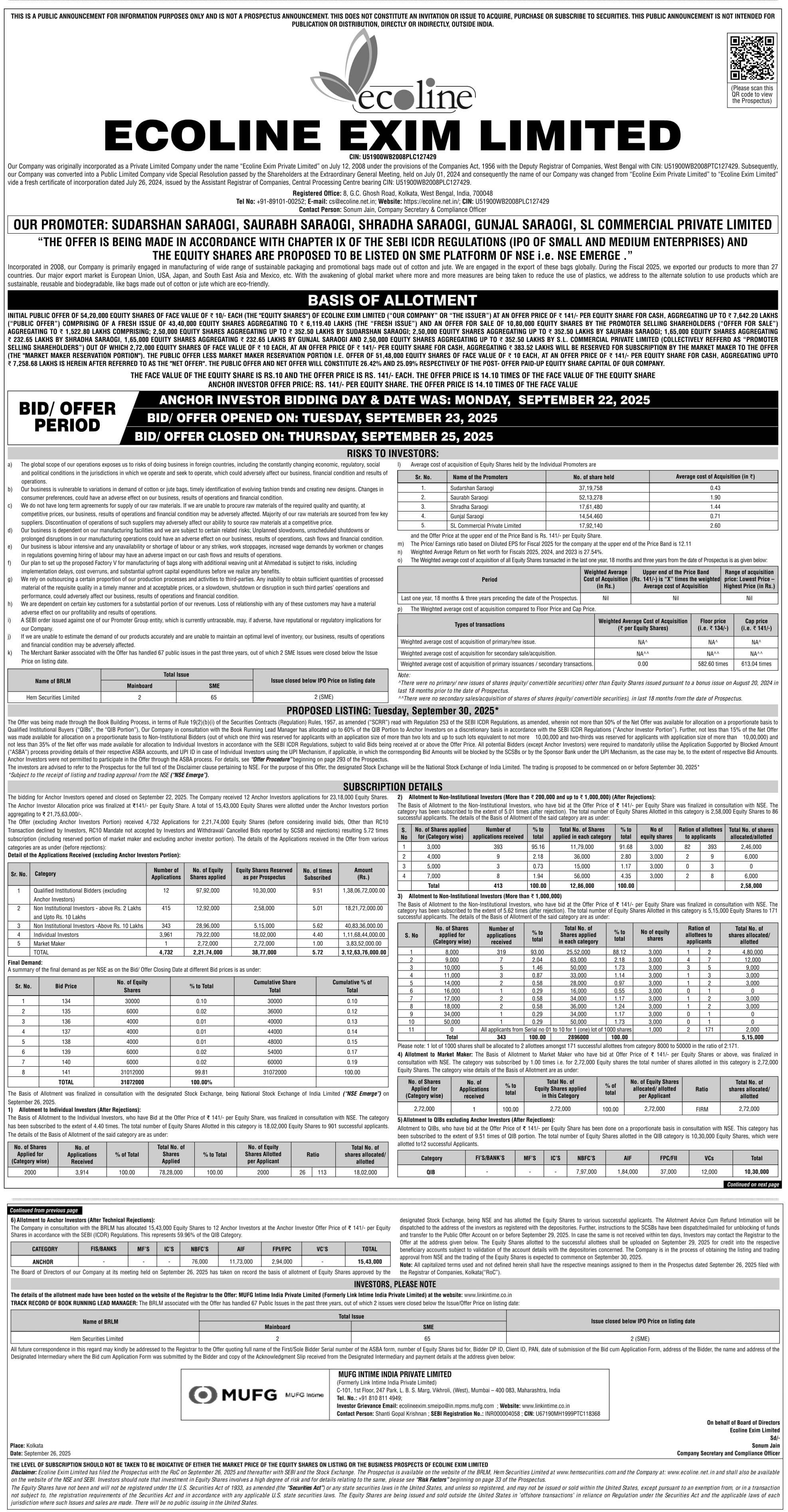 Ecoline Exim Basic Of Allotment