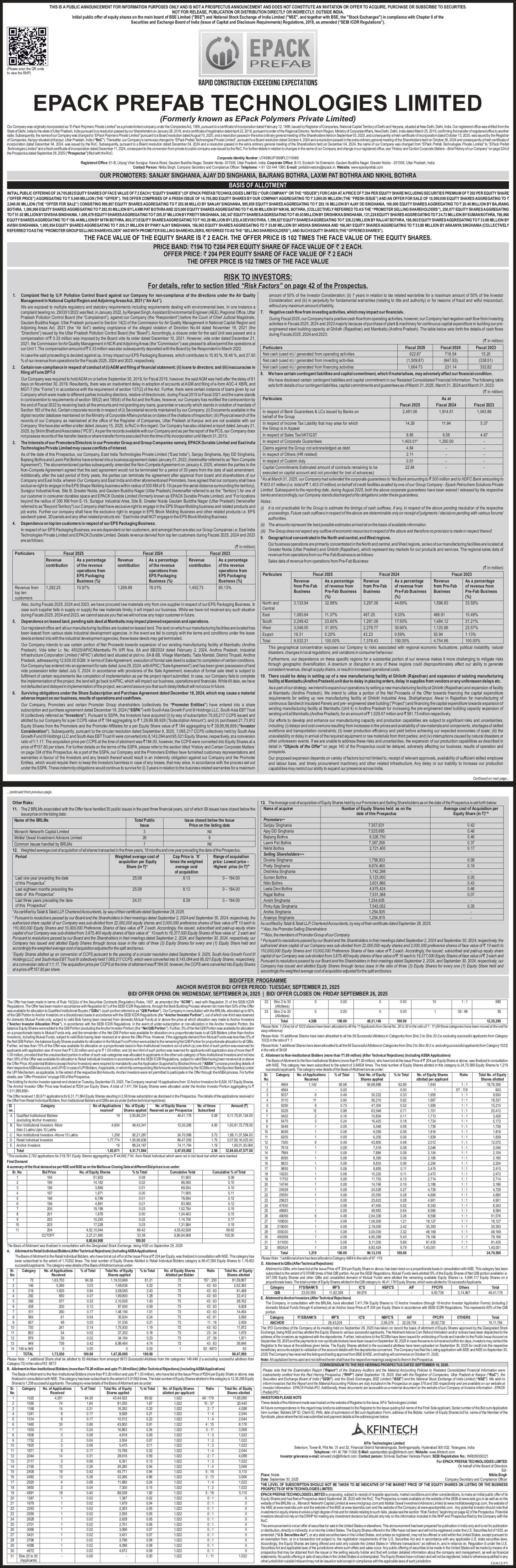 Epack Prefab Technologies Limited Basic Of Allotment