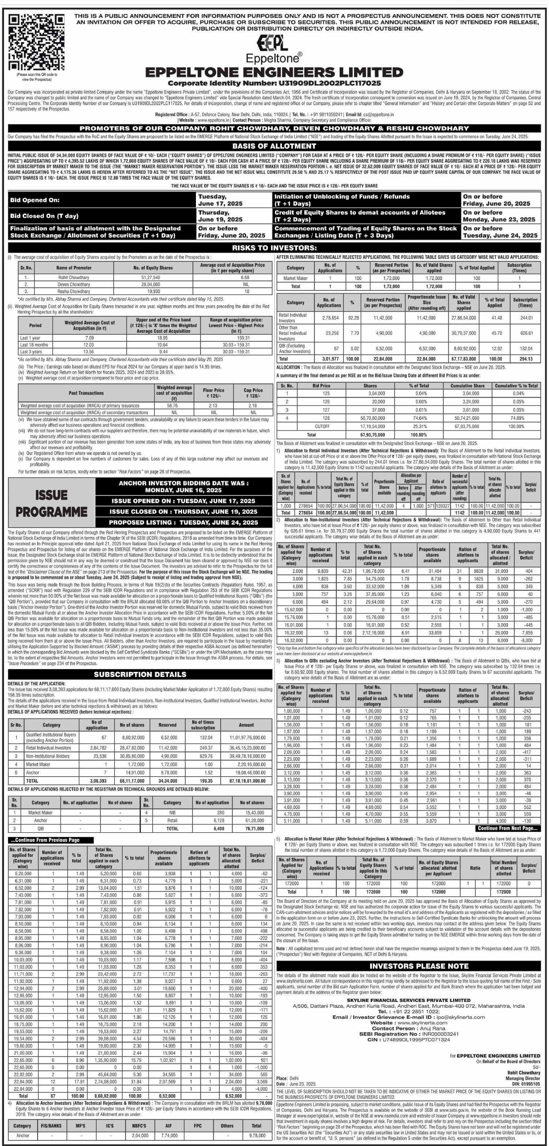 Eppeltone Engineers Limited Basic Of Allotment