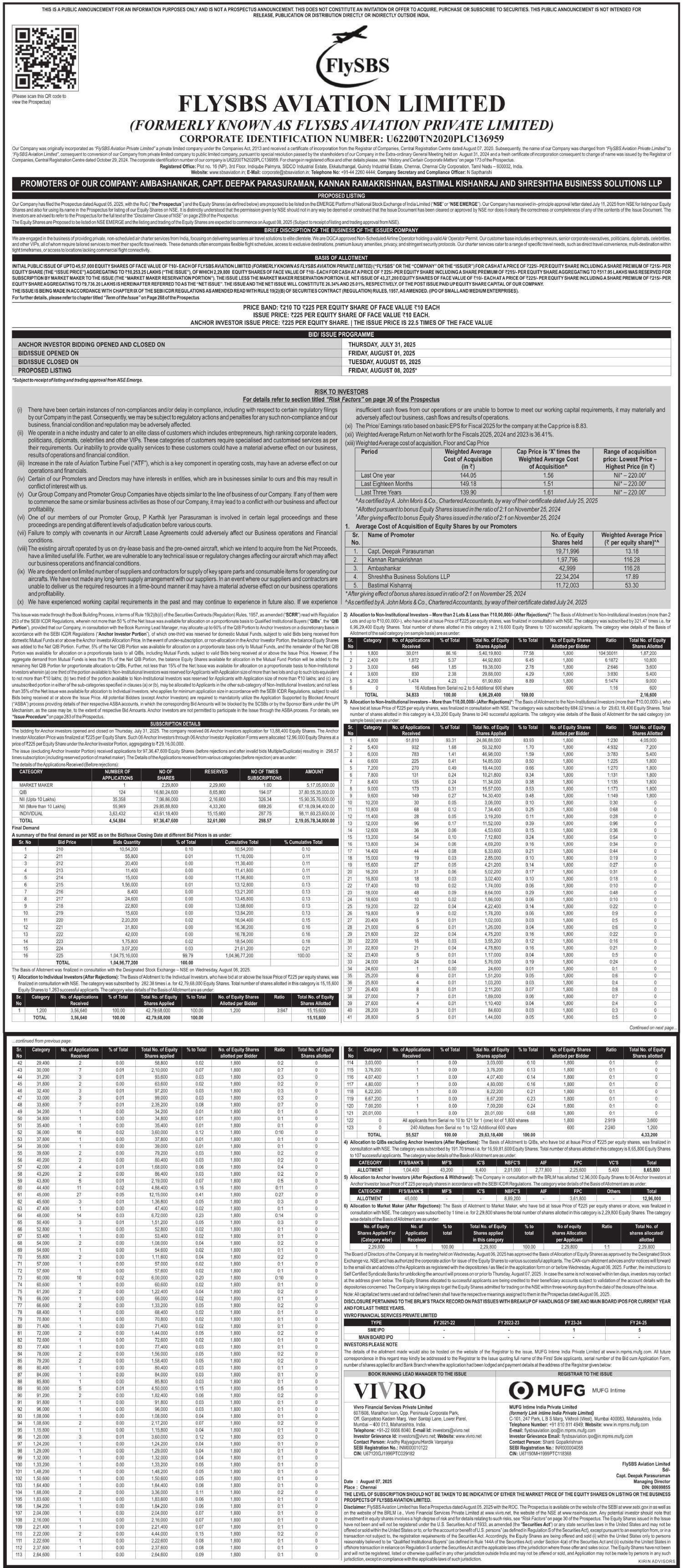Flysbs Aviation Limited Basic Of Allotment