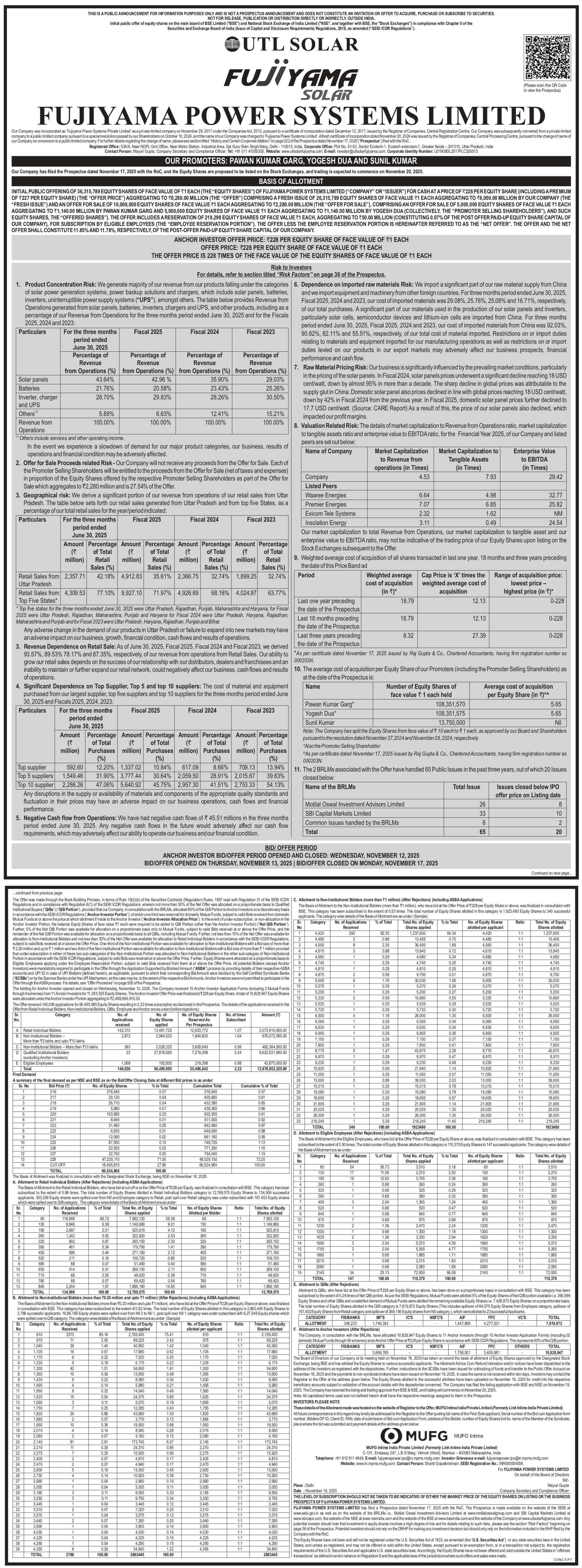Fujiyama Power Systems Limited Basic Of Allotment