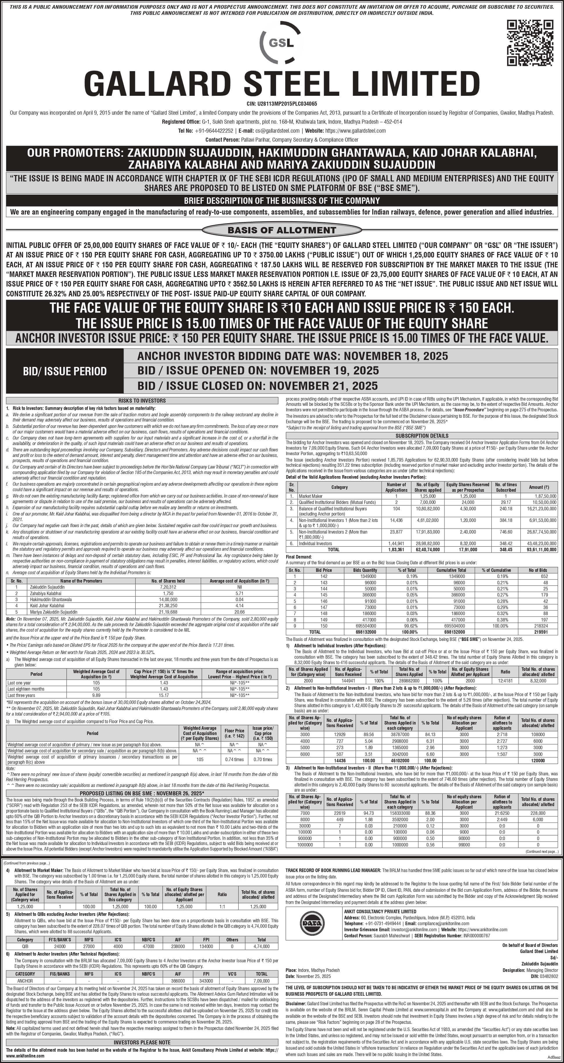 Gallard Steel Limited Basic Of Allotment