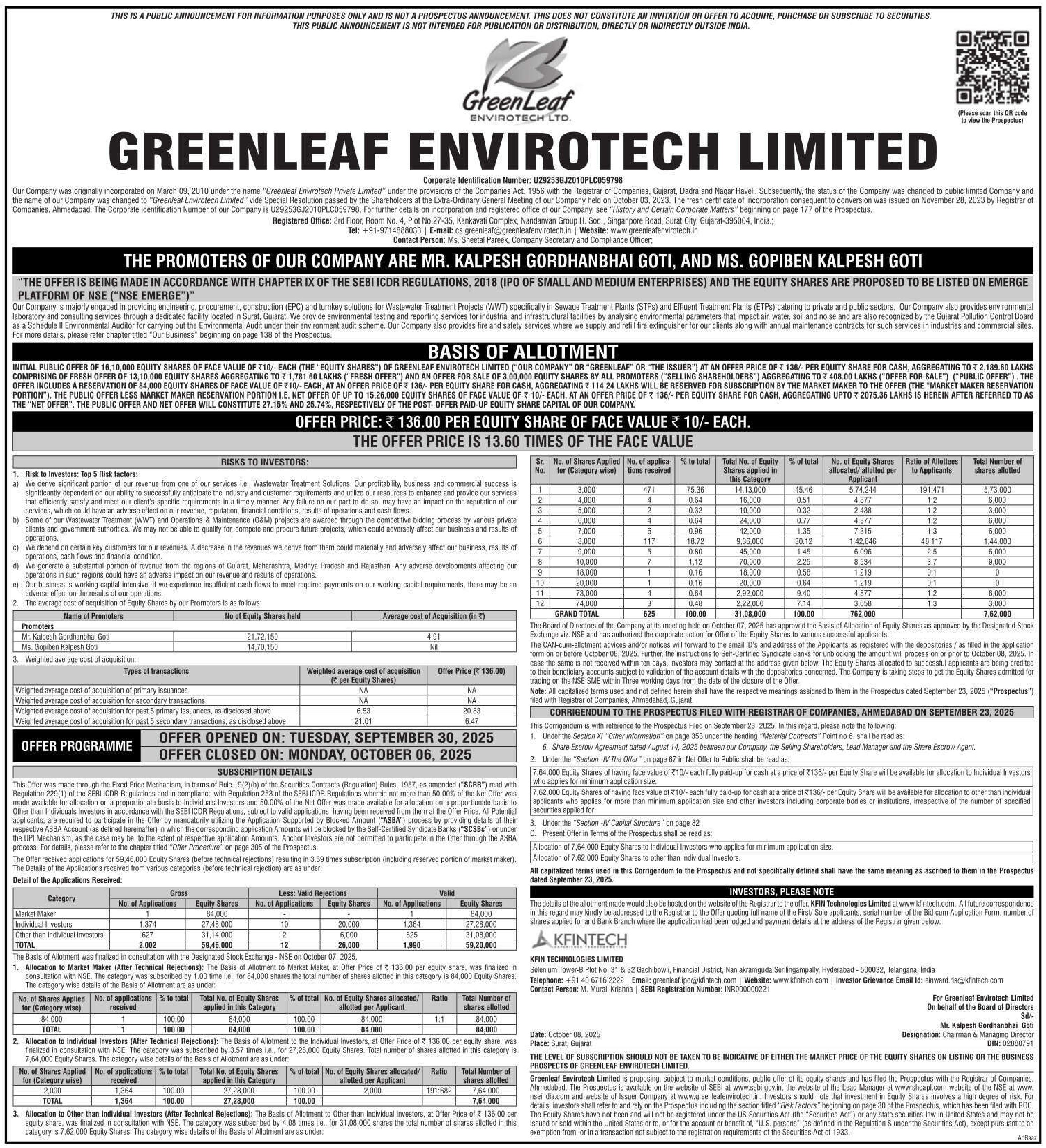 Greenleaf Envirotech Limited Basic Of Allotment