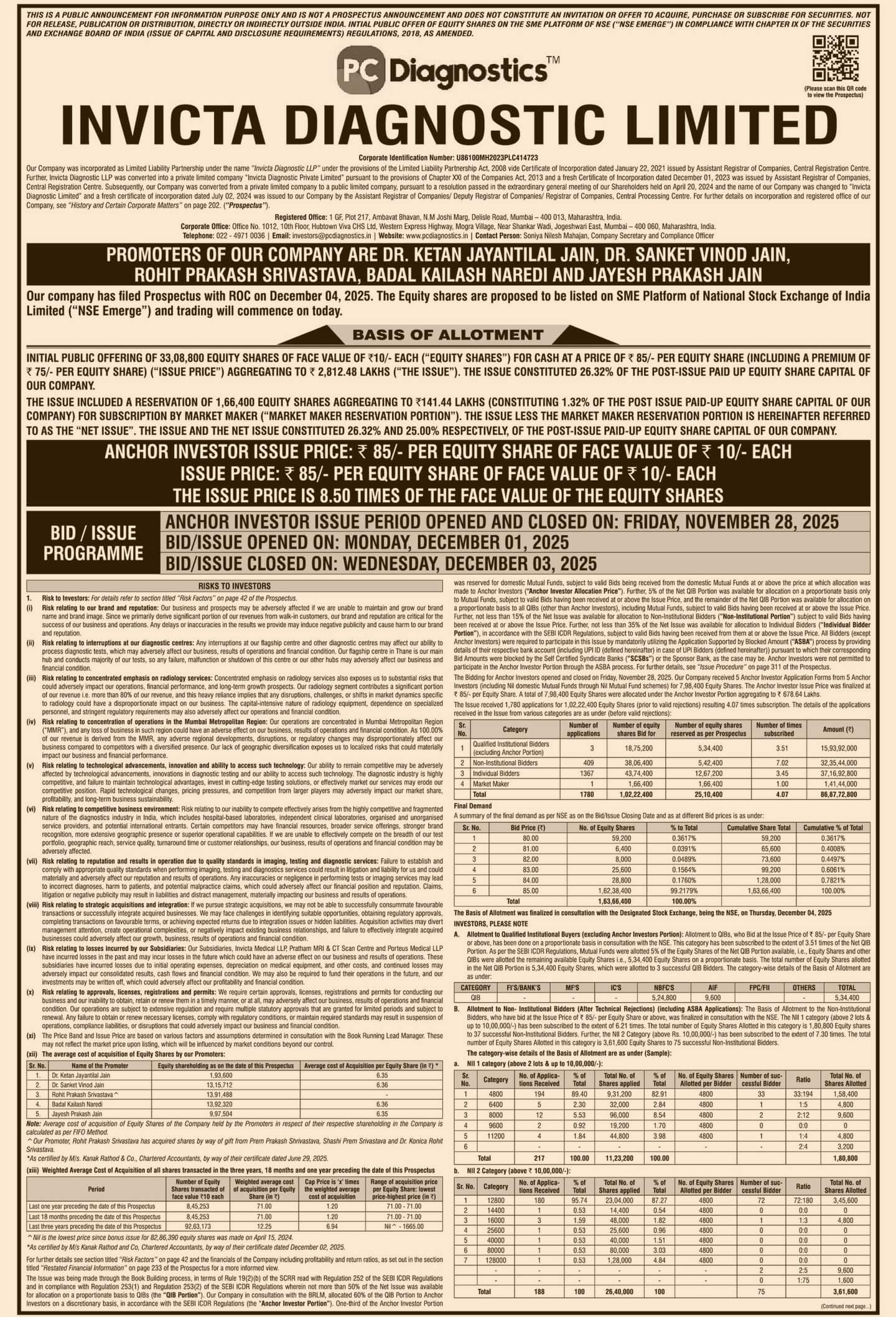 Invicta Diagnostic Limited Basic Of Allotment