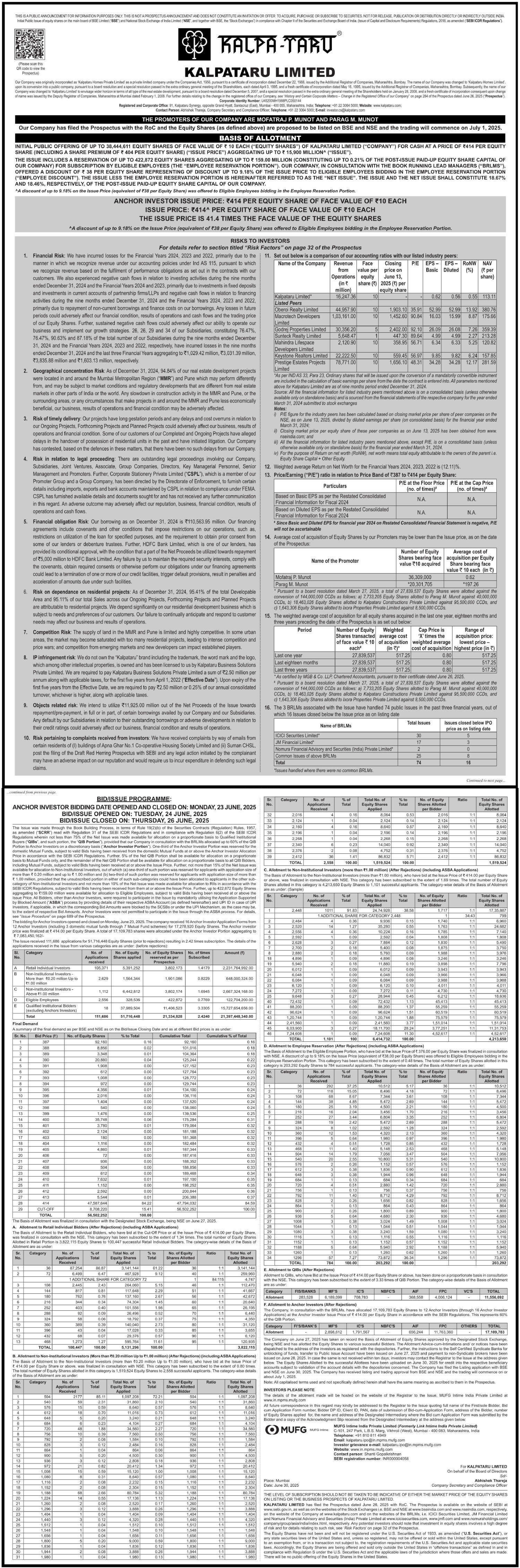 Kalpataru Limited Basic Of Allotment