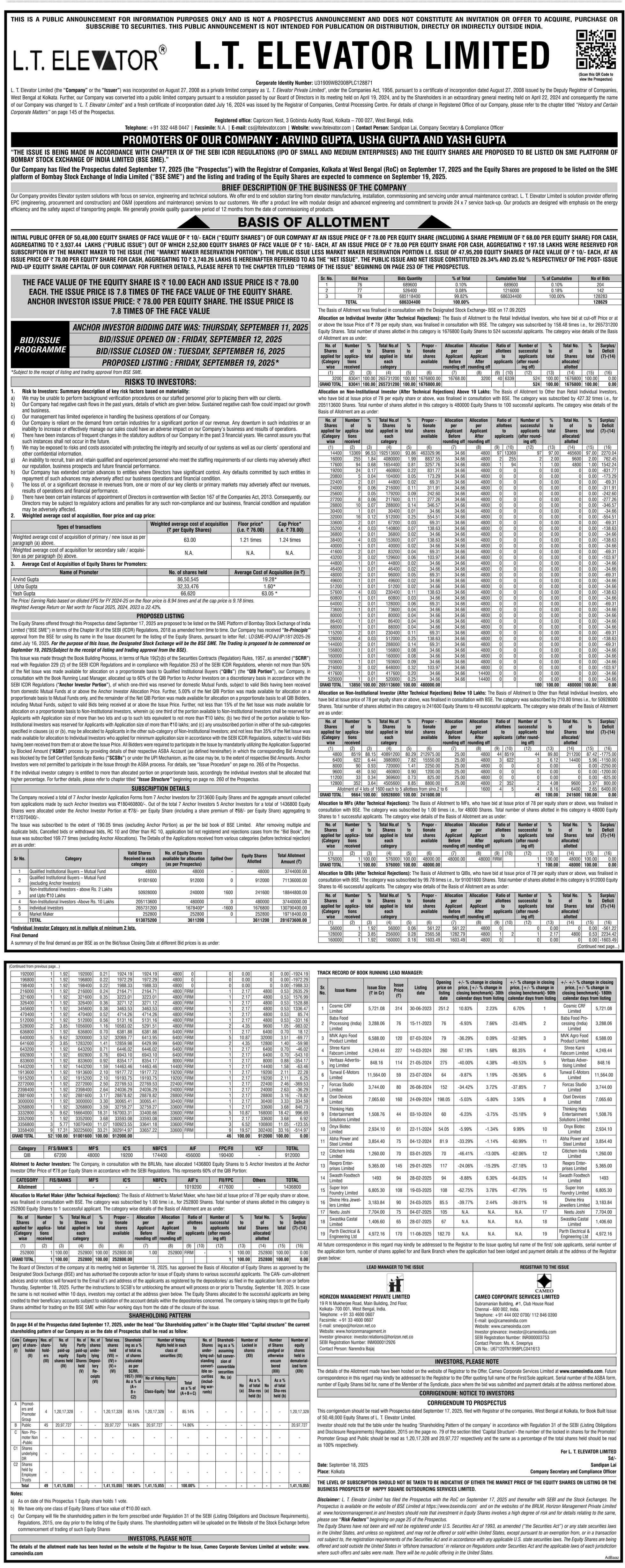 L T Elevator Limited Basic Of Allotment