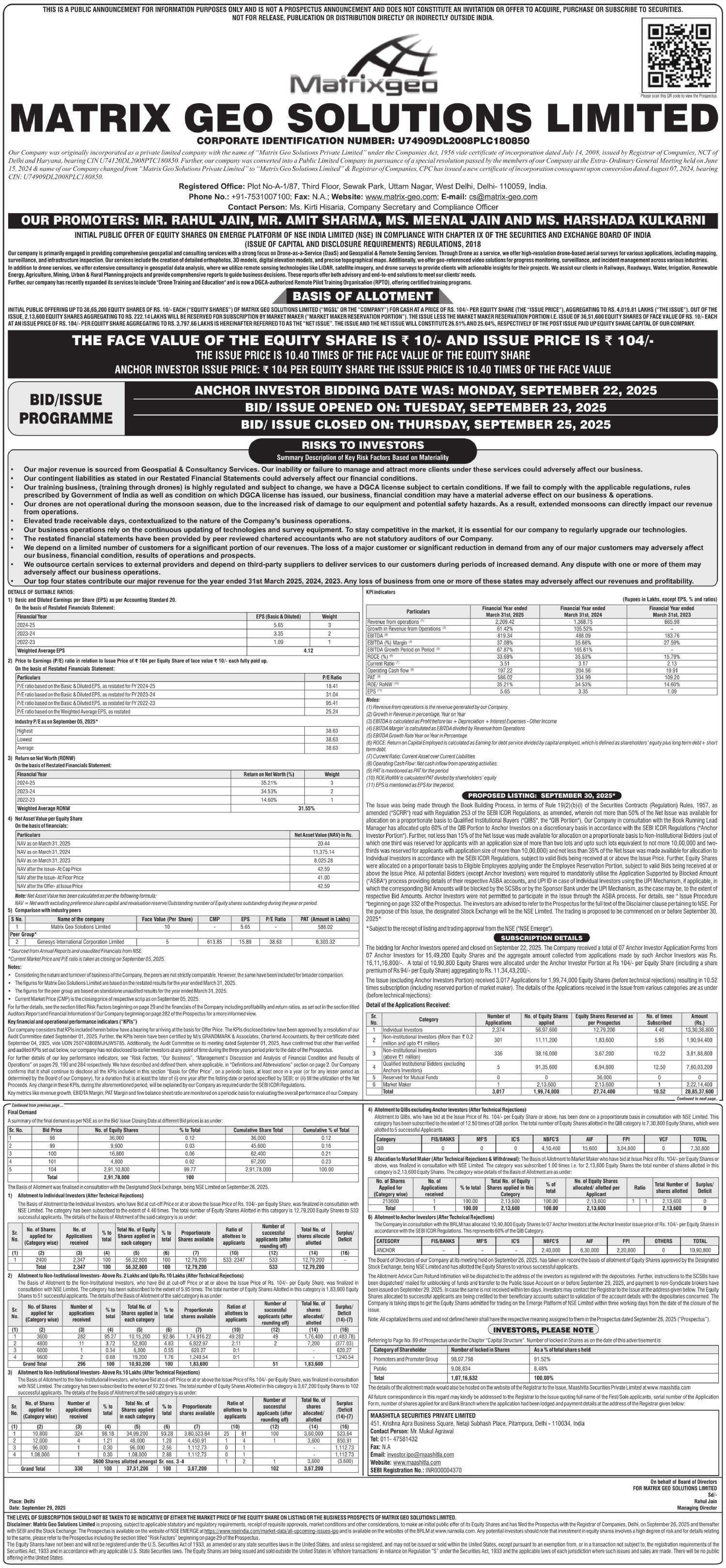 Matrix Geo Solutions Limited Basic Of Allotment