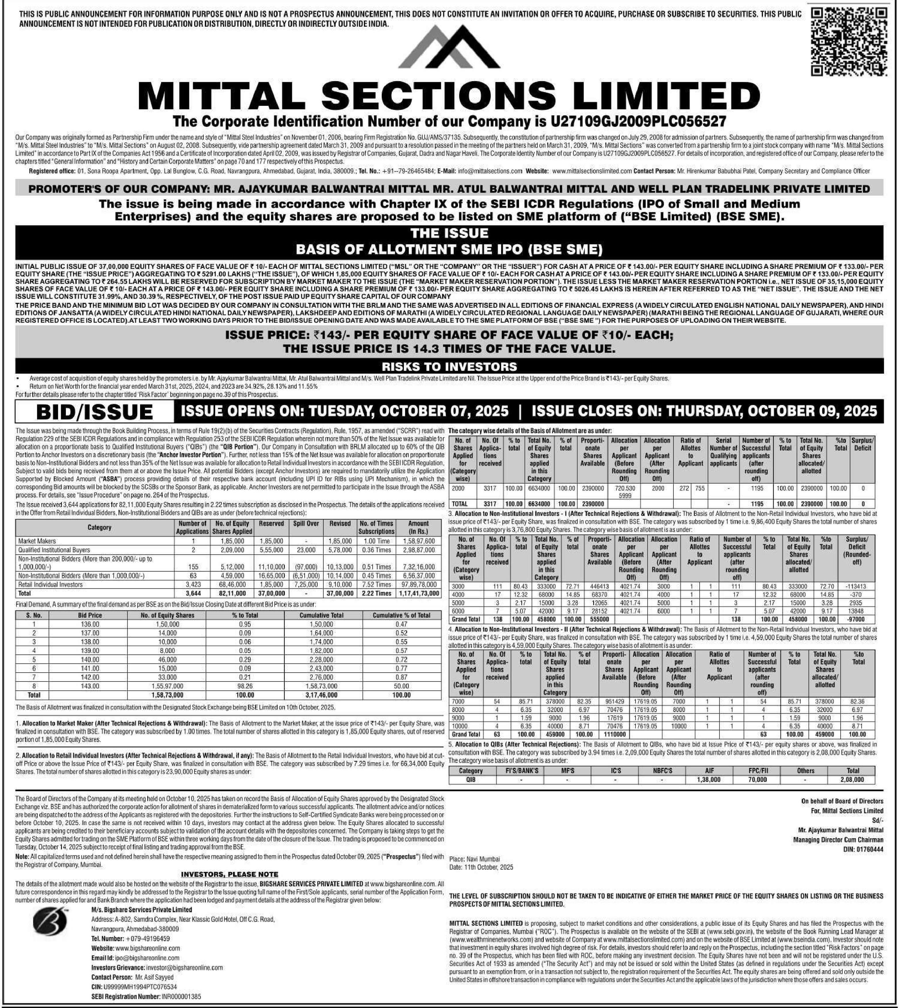 Mittal Sections Limited Basic Of Allotment