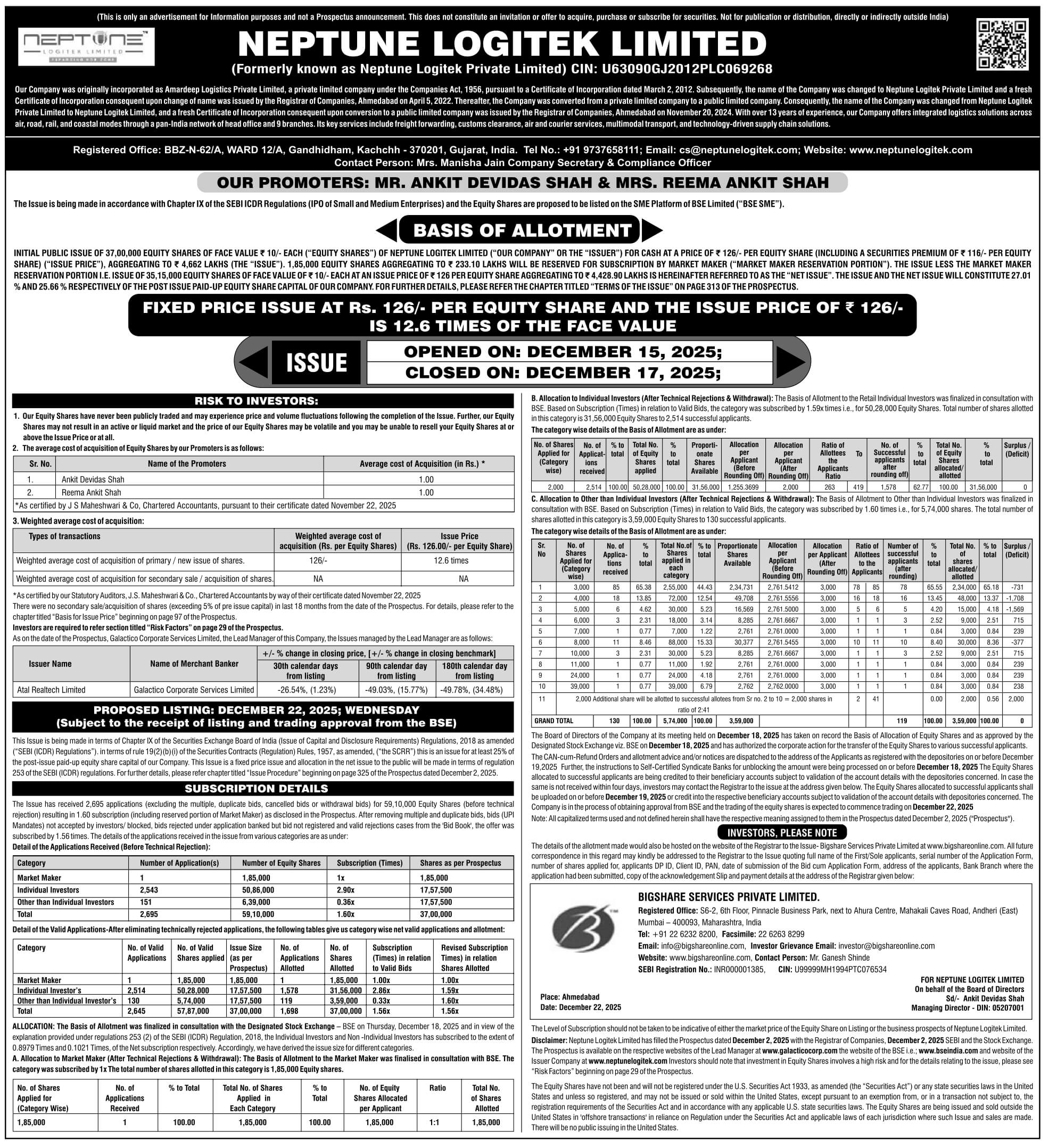 Neptune Logitek Limited Basic Of Allotment