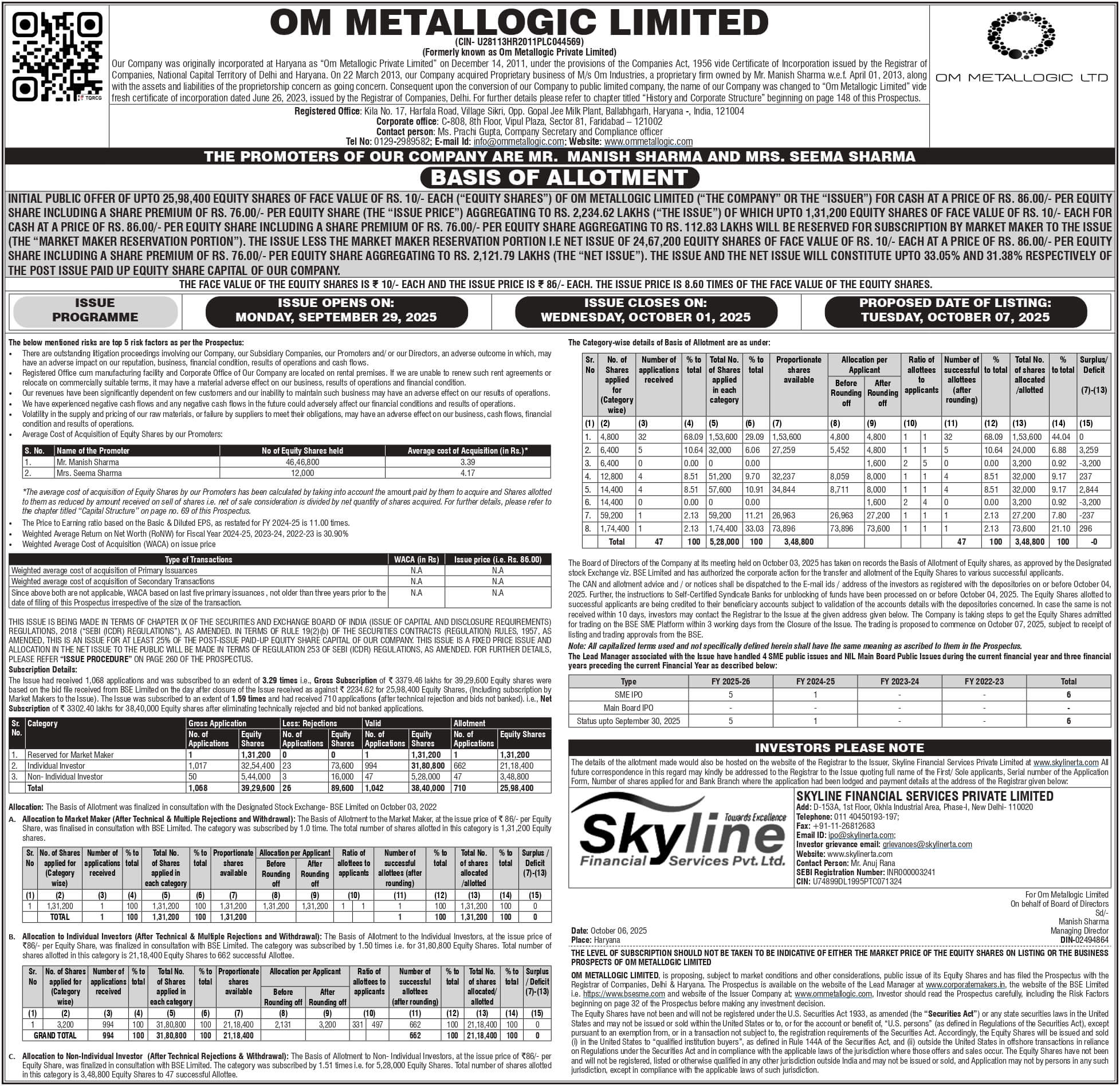 Om Metallogic Limited Basic Of Allotment