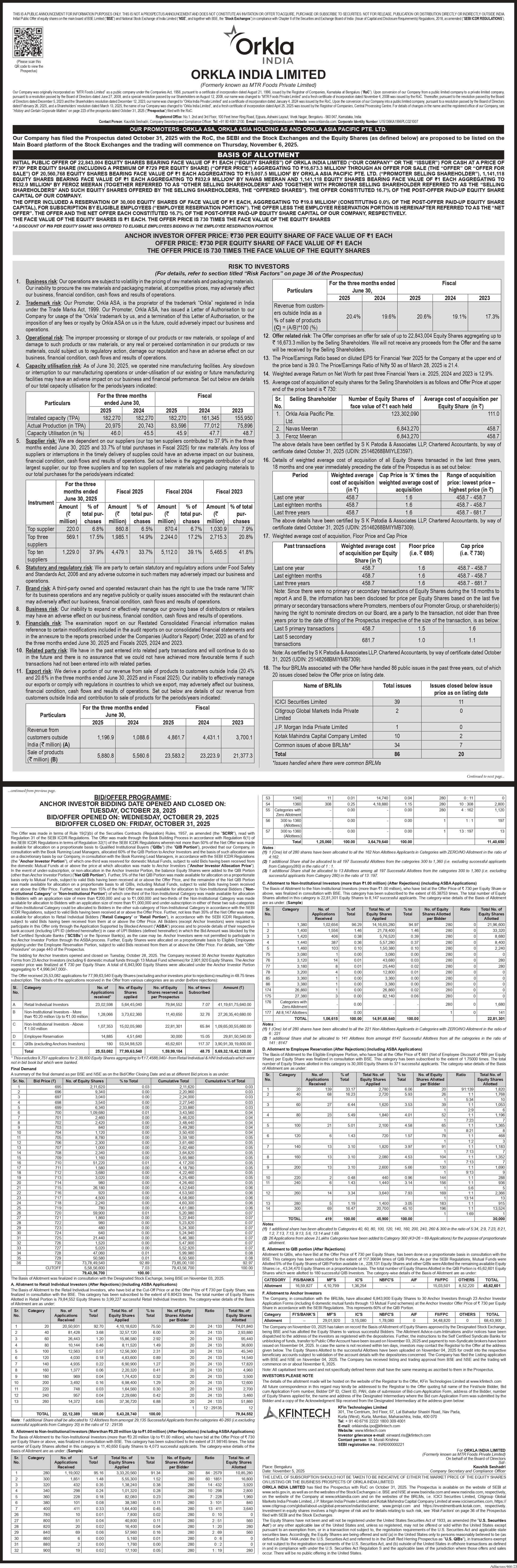 Orkla India Limited Basic Of Allotment