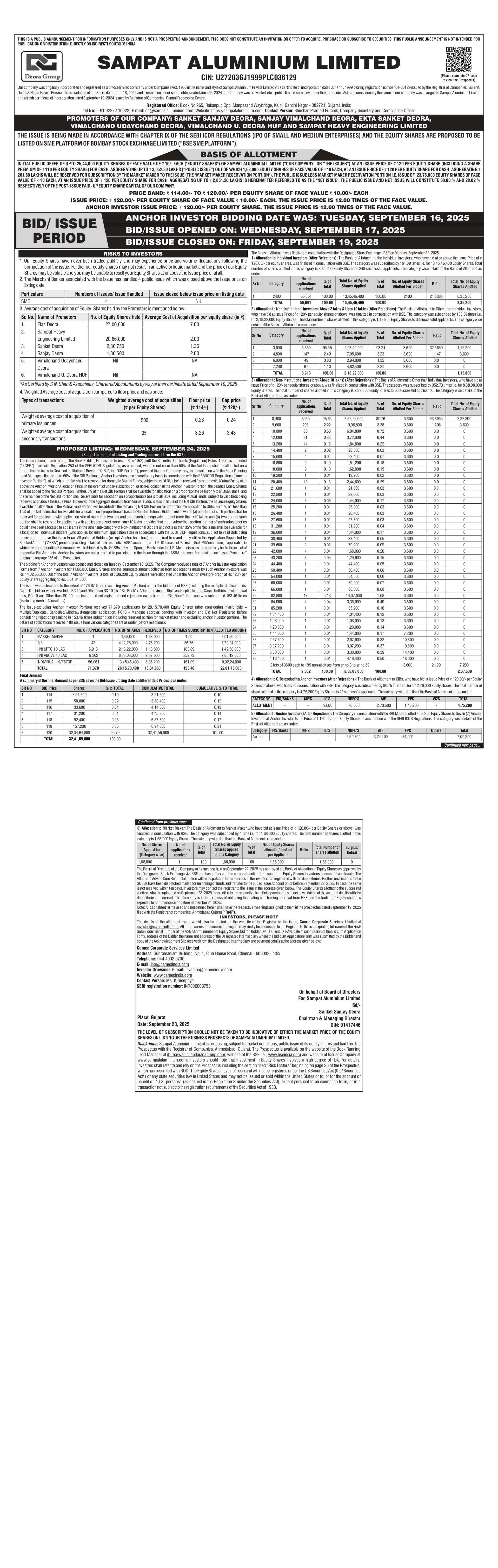 Sampat Aluminium Limited Basic Of Allotment