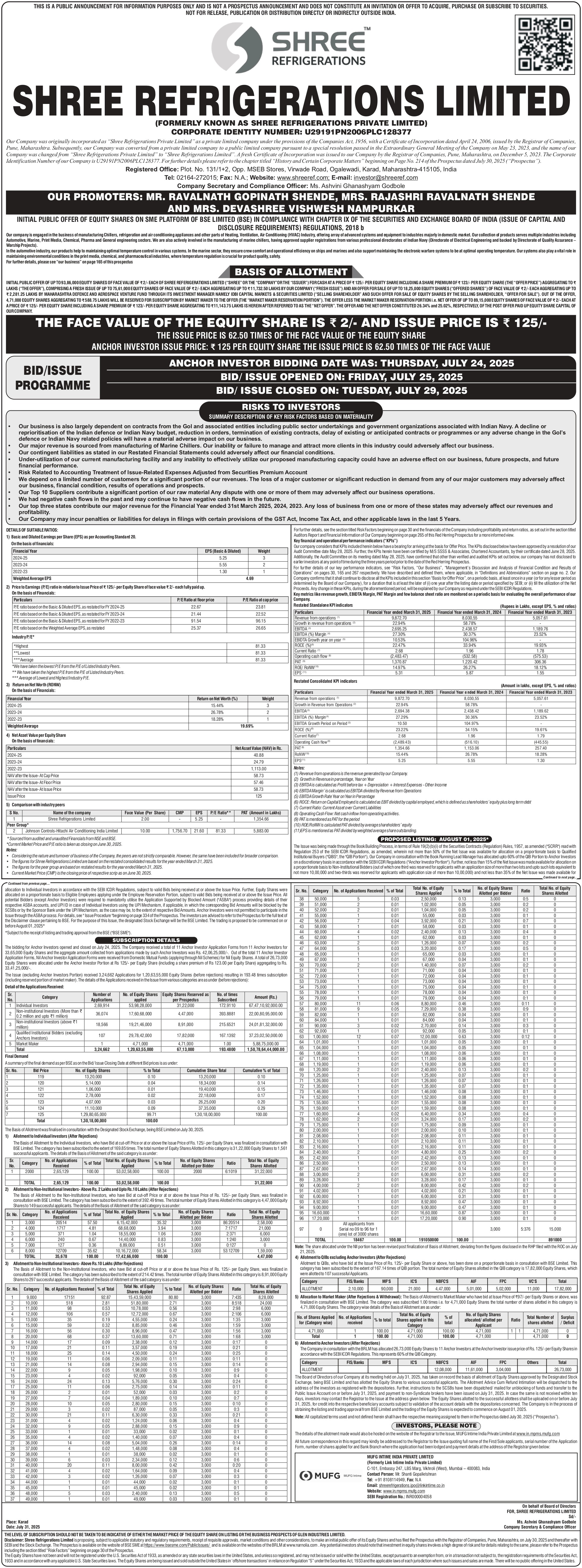 Shree Refrigerations Limited Basic Of Allotment