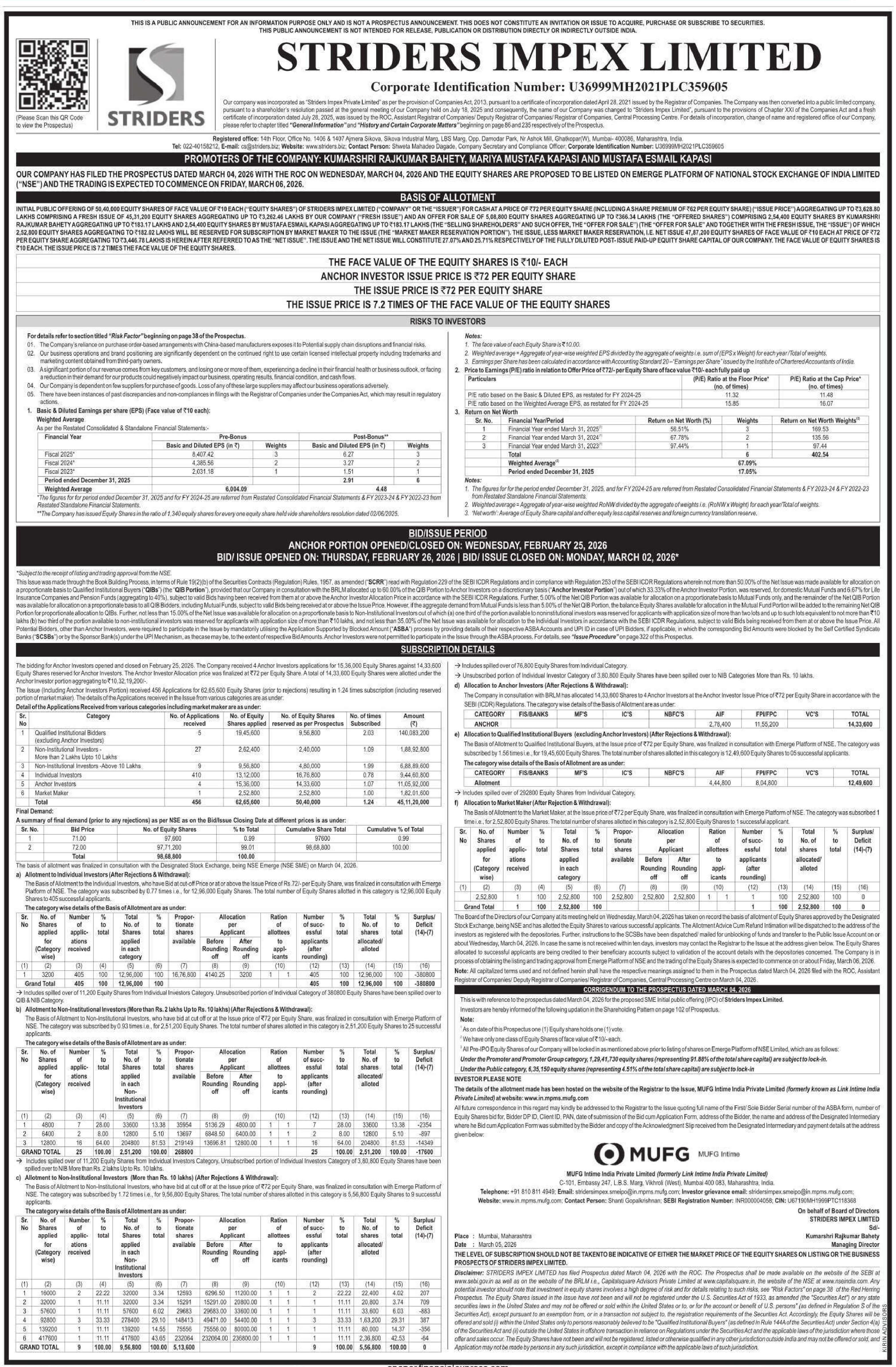 Striders Impex Limited Basic Of Allotment